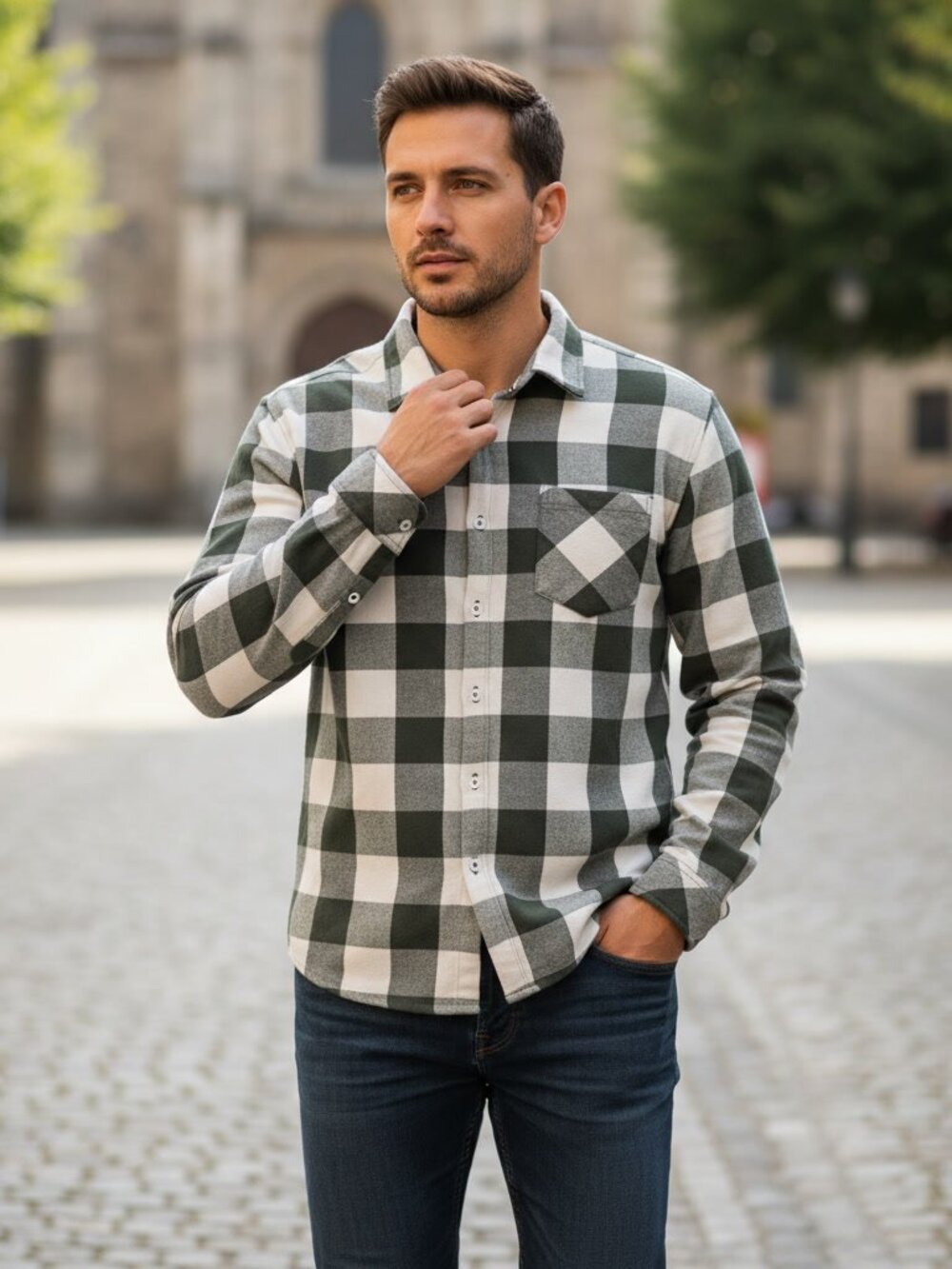 N'Mad Nomad Olive Cream Buffalo Check Insulated Flannel